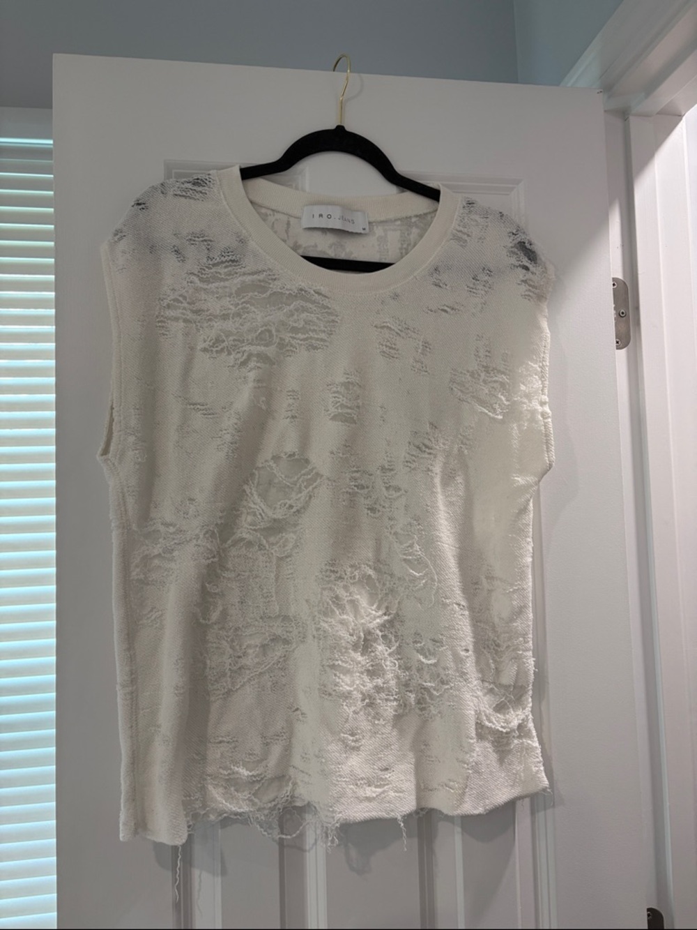 IRO Berrie Distressed Sleeveless Knit Top in Ivory